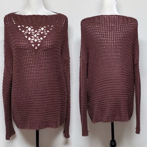 𝅺EASEL Oxblood Flare Sleeve Loose Knit Oversized Sweater Small - Picture 1 of 11